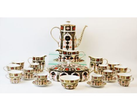 A Royal Crown Derby Imari pattern coffee service, 20th century, comprising; a coffee pot and cover, six coffee cans, six coff