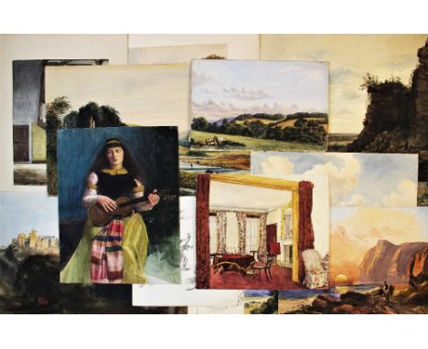 English school (19th century),  Watercolour on paper,  A collection of landscape, portrait, interior and architectural studie