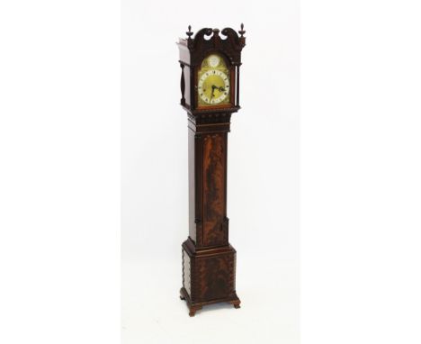 A Chippendale style mahogany grandmother clock, mid 20th century, with a blind fretwork frieze above a pair of freestanding r