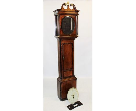 A mid 18th century oak and mahogany cross banded thirty hour longcase clock, by Thomas Hayes, Bishops Castle, with a twin swa