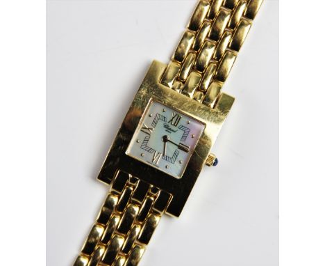 A lady's 18ct gold Chopard 'H' wristwatch, the square mother-of-pearl dial with gold toned Roman numeral and dot markers and 