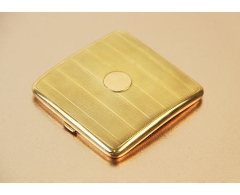 A George V 9ct gold cigarette case by Mappin & Webb, of rectangular form with engine turned decoration to exterior and circul
