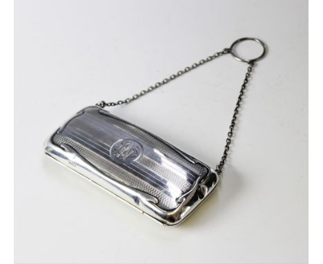A George V silver purse by Clark &amp; Sewell Chester 1916, of rectangular form with engine turned decoration and central car