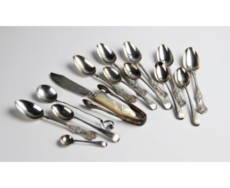 Six Scottish silver Kings pattern Victorian teaspoons by W Jenkins, Glasgow 1874, each 14cm long, together with five late Vic