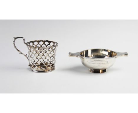 A silver wine taster by Harrison Brothers &amp; Howson, Sheffield 1937, together with a pierced silver cup by Mappin &amp; We