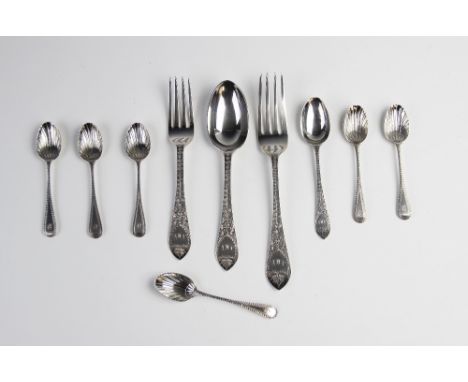 A set of six silver Victorian teaspoons, Wakely &amp; Wheeler, London, four dated 1894, two dated 1892, together with a silve