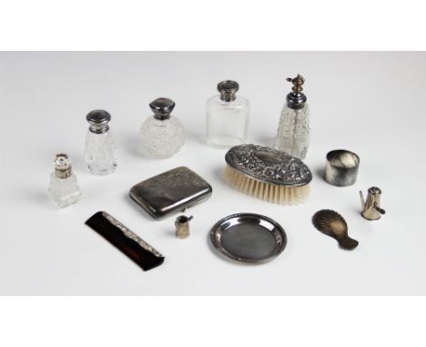 A selection of silver and silver mounted tableware and accessories, to include an Edwardian silver vesta case by William Henr