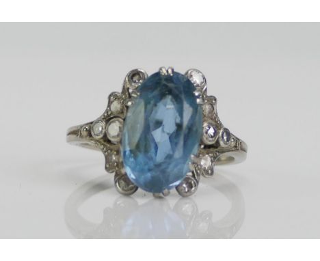 A Platinum, Diamond and Gem Set Dress Ring, c. 13.67x8.4mm principal stone, size N, marked PT, 5.63g 