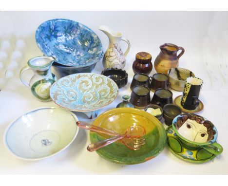 A collection of studio pottery wares together with other ceramic includes bowls, jugs cup and saucer etc.  (a lot). 