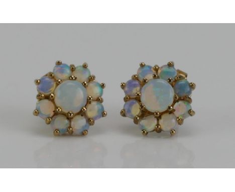 A Pair of 9ct Gold and Opal Cluster Stud Earrings, 12.2mm head, hallmarked, 2.8g 