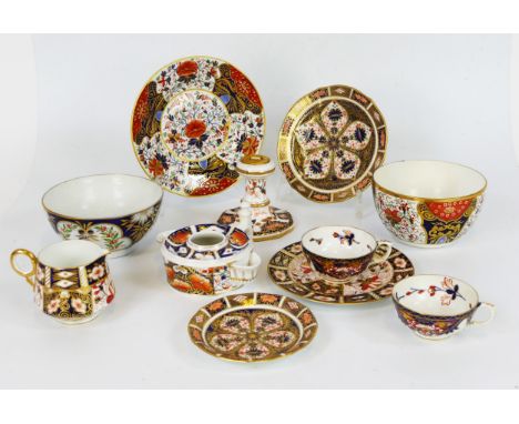 A collection of Royal Crown Derby porcelain and other wares, including cups saucers, candlestick, bowls and dishes etc 