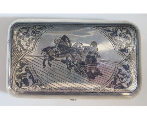 An Imperial Russian silver and niello decorated cheroot case, assay master Alexander Skovronsky, Moscow, 1896, the rectangula