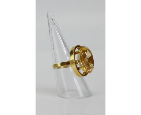 A French 18ct Gold and Citrine Dress Ring, 20x14.9mm stone, size N.25, 9.23g 