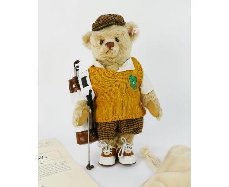 Steiff Golfer Teddy Bear, blond mohair - 2001 White Tag Limited Edition, EAN 670671, 32cm - boxed with numbered certificate N