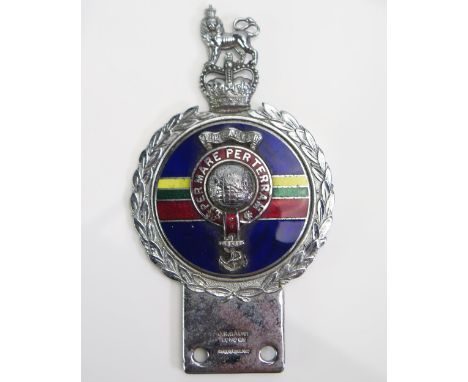 A Royal Marine chrome and enamel car badge by J R Gaunt, London, 14cm long.
