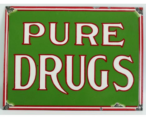 An enamel advertising sign " Pure Drugs" 31 x 41cm. 