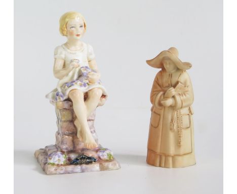 A Royal Worcester figure of a girl 'Sunshine' modelled by F.G. Doughty RdNo799940, together with a Royal Worcester candle snu