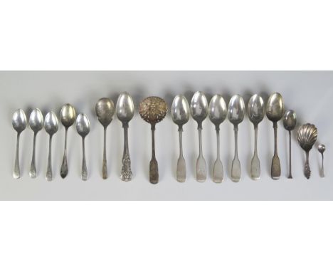 A collection of assorted silver tea spoons, sifting spoon, caddy spoon etc various makers and dates, total weight of silver 2