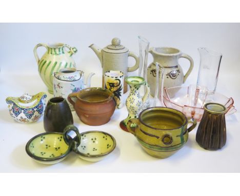 A collection of studio pottery wares together with other ceramic and glass wares including Mike Dodd (a lot).