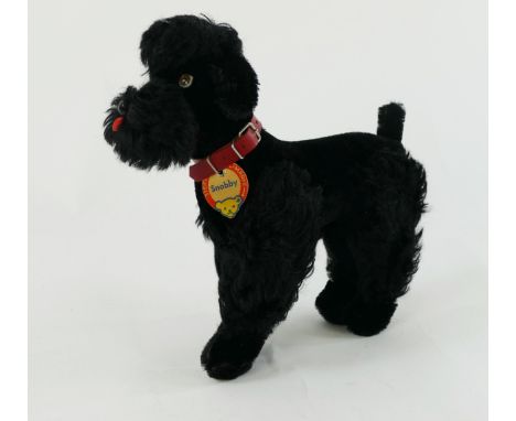Steiff Snobby The Dog, black with dark red collar and name tag, 23cm tall 