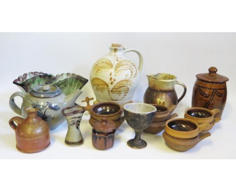 A collection of studio pottery wares together with other ceramic and glass wares (a lot). 