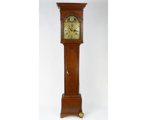 Francis Bayley, Uttoxeter, an 18th century oak longcase clock, with square hood, the trunk having an arched and crossbanded p
