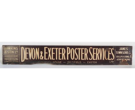 An enamel advertising sign, " Devon &amp; Exeter Poster Services Ltd" 13 x 87cm. 
