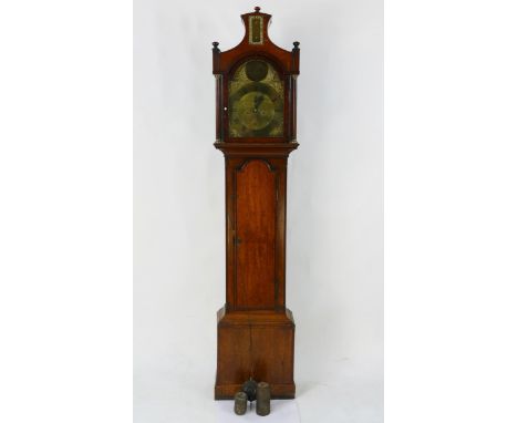 James Smith, Lynn, a late 18th century oak longcase clock, with ached hood having fluted columns, the trunk with fluted cante