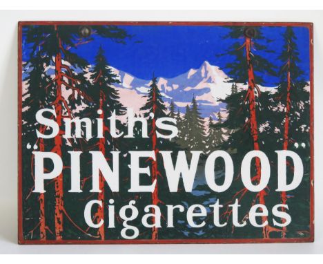 An enamel double-sided advertising sign, "Smith's Pinewood Cigarettes" 38 x 51cm. 
