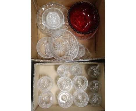 Two boxes of vintage Glassware to include cut glass bowls Whisky tumblers etc