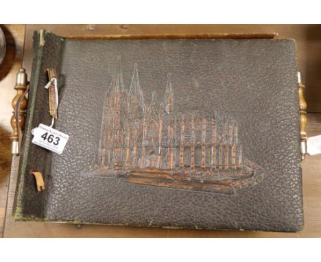 Fretwork tray and Vintage Leather Bound Photograph Album