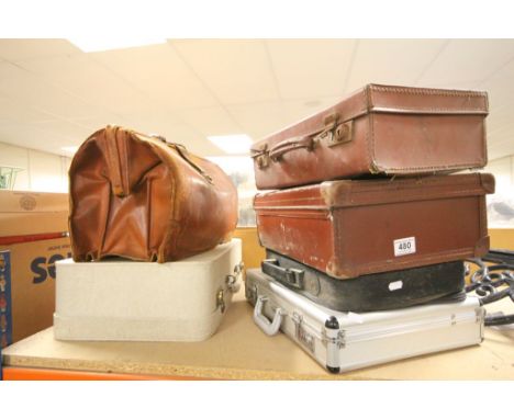 Collection of six vintage cases to include a Leather Gladstone type bag