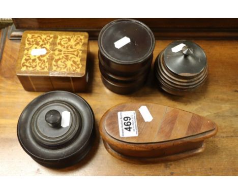 Collection of five vintage wooden boxes to include one made from a Wooden Propeller