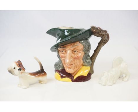 Royal Doulton Pied Piper Toby Jug D6403, Beswick Dog number 1088 and another ceramic Dog marked to base "Aldridge"