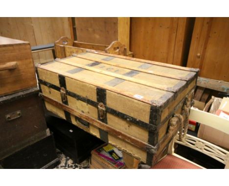 Late 19th / Early 20th century Wooden Bound and Canvas Travelling Trunk with Rope Handles