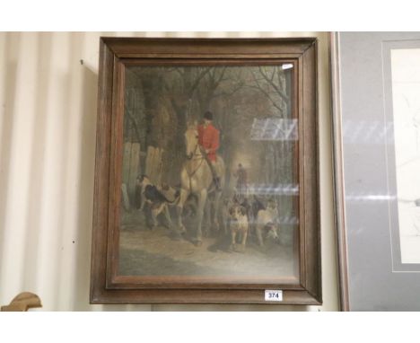 Edward A S Douglas - A vintage chromoliphagraph on canvas study of Huntsmen & Hounds oak framed 