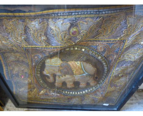 Framed and Mounted Indian Embroidery of Elephant, Limited Edition Signed Print of an Interior ' Going over sketches for the l