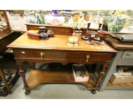 Waring & Gillows Late Victorian Mahogany Inlaid Hall Table with Upstand, Two Drawers and Shelf Below