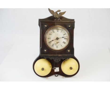 Unusual Walnut Hanging Wall Clock with Alarm Bell