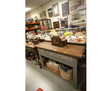 Pine Work Table with Three Drawers and Under Pot Shelf