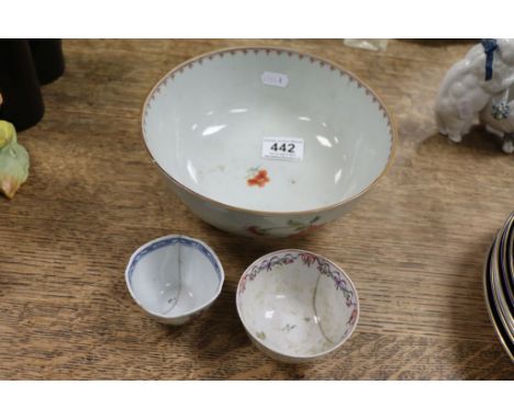 Vintage Chinese export bowl decorated with chrysanthemums &amp; two vintage tea bowls
