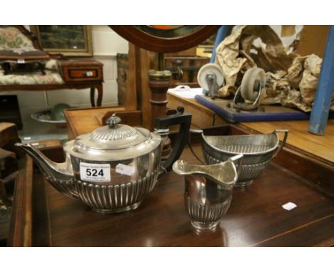 Early 20th century Electroplate Three Piece Tea Service with part fluted bodies
