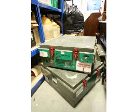 Pair of Wooden Military RAF Lossiemouth Ordnance / Ammo / Flame Tube Cases Lidded Crates / Boxes
