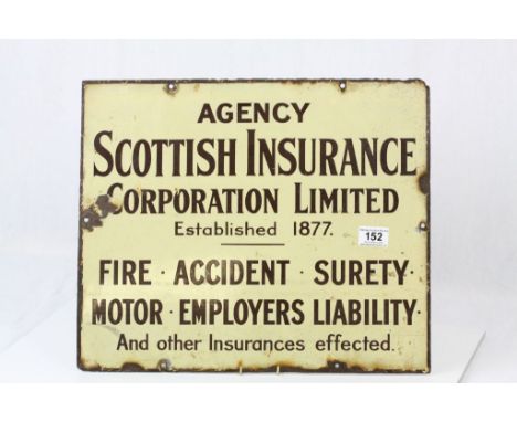 Vintage Enamel Sign  ' Agency Scottish Insurance Corporation Limited , established 1877 ...... '