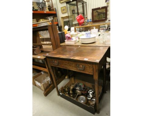 Late 19th century Oak Side Table with single drawer and raised on turned ringed legs