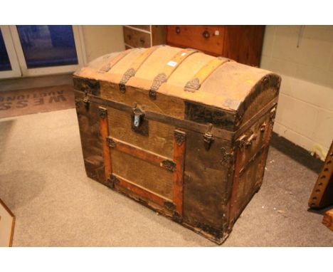 Large 19th century Wooden Bound Domed Top Seaman's Trunk