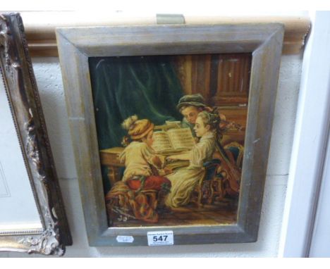 Painting on Copper of Children Playing a Piano