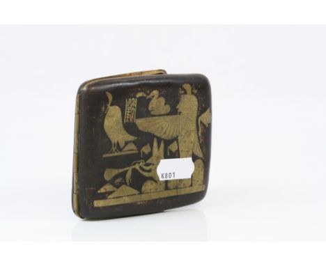 An Early twentieth century Egyptian scene brass cigarette case, Egyptian images to front and reverse, approximately 8cm by 9c