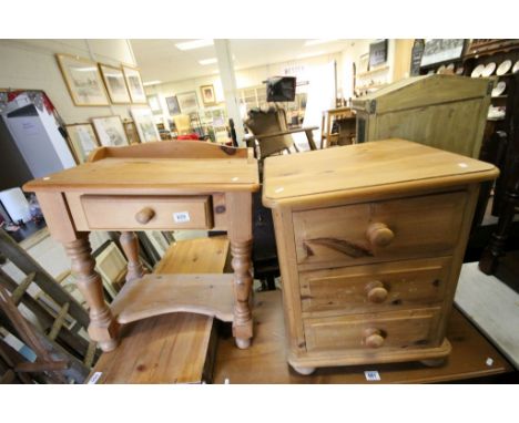 Modern Pine Side Table with Single Drawer together with a Small Pine Chest of Three Short Drawers