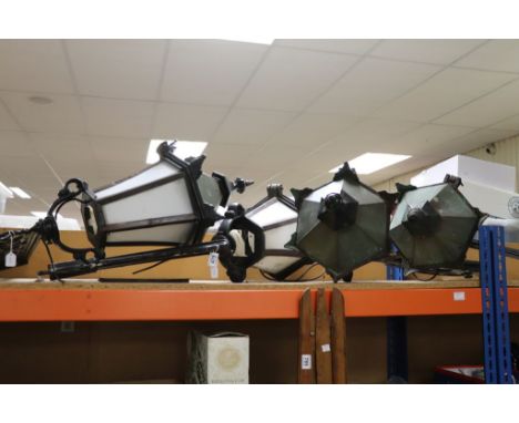 Four Vintage Copper & Iron Street Lanterns, each on Iron Scroll Wall Bracket  from a Hotel in Vaals (Netherlands)